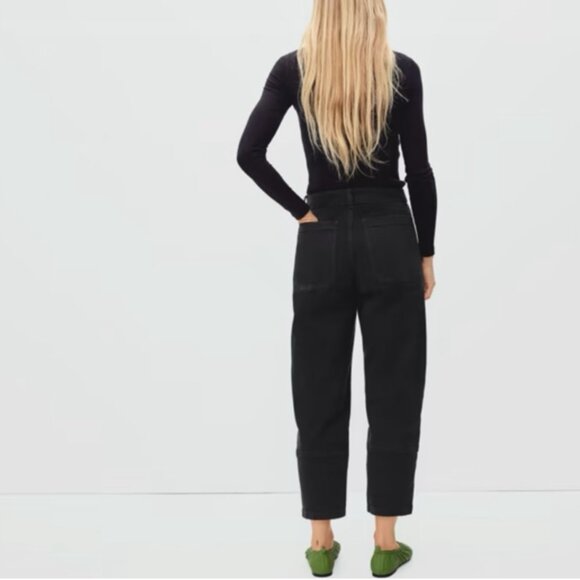 Everlane Black Organic Cotton Barrel Baloon Jeans High-Rise Tapered Ankle Length - Picture 15 of 16